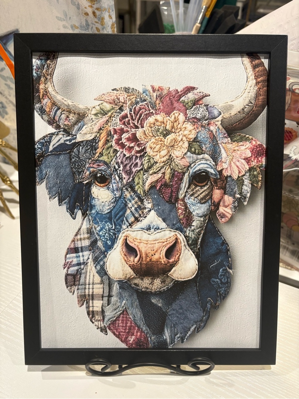 Framed Floral Patchwork Cow 8x10 Art Print